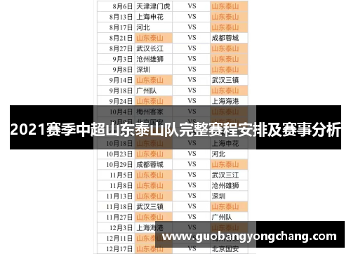 2021赛季中超山东泰山队完整赛程安排及赛事分析